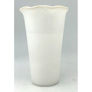 Hazel-Atlas White Milk Glass ribbed Vase with Scalloped Rim MCM vintage 6 3/4"